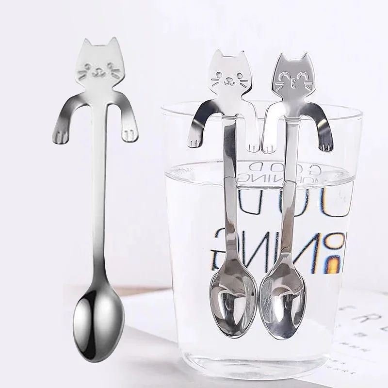 Cucharitas Plateada Gato x6unidades