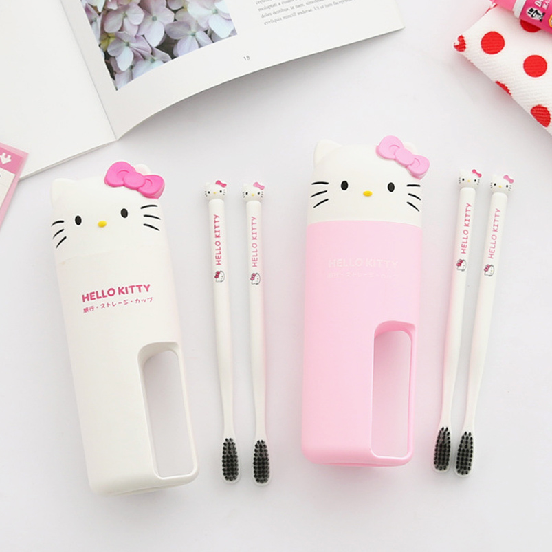 Portacepillos + 2 Cepillos de Dientes Hello Kitty Rosa