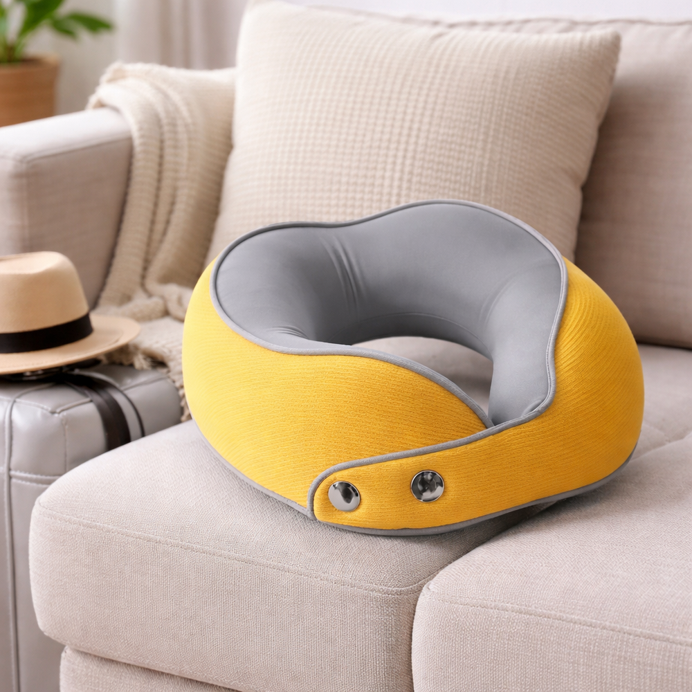 Almohada de Viaje Con Antifaz & Tapones + Bolsa Amarillo