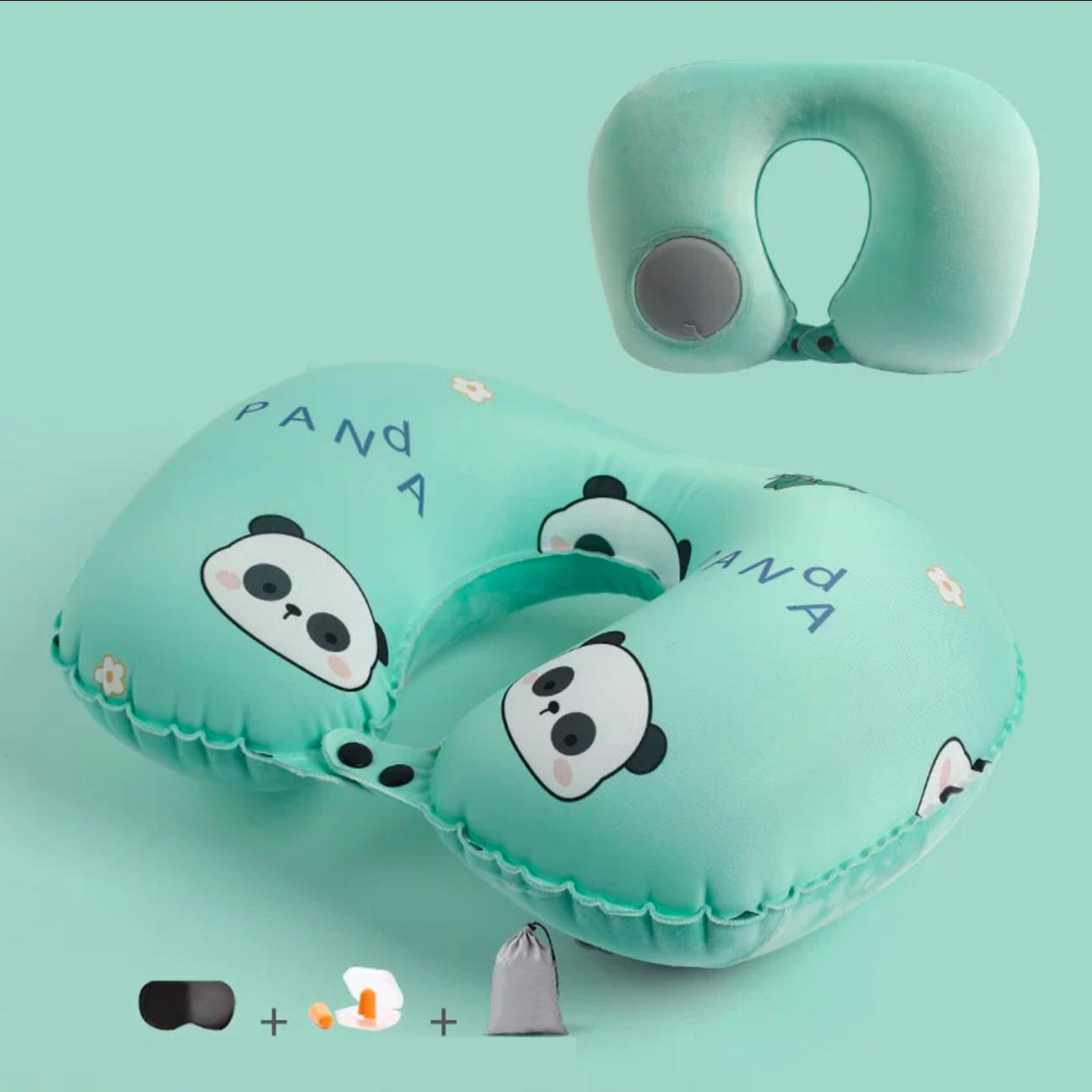 Almohada de Viaje Inflable con Antifaz + Tapones de Oido