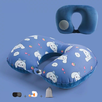 Almohada de Viaje Inflable con Antifaz + Tapones de Oido