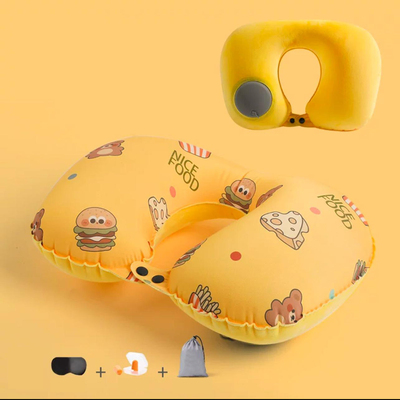 Almohada de Viaje Inflable con Antifaz + Tapones de Oido