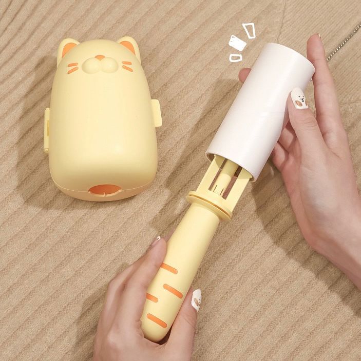 Rodillo Sacapelusas con Tapa Protectora Gatito Amarillo