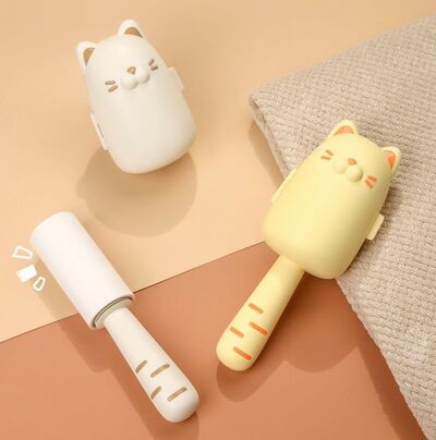 Rodillo Sacapelusas con Tapa Protectora Gatito Amarillo