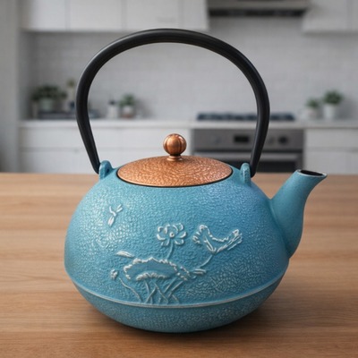 Tetera de Hierro Fundido + Infusor Diseño Blue Flowers