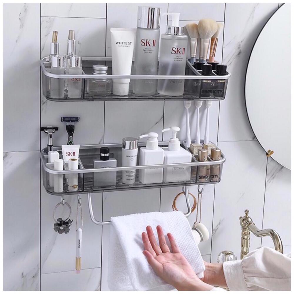 Estante Rectangular de Baño Transparente con Toallero