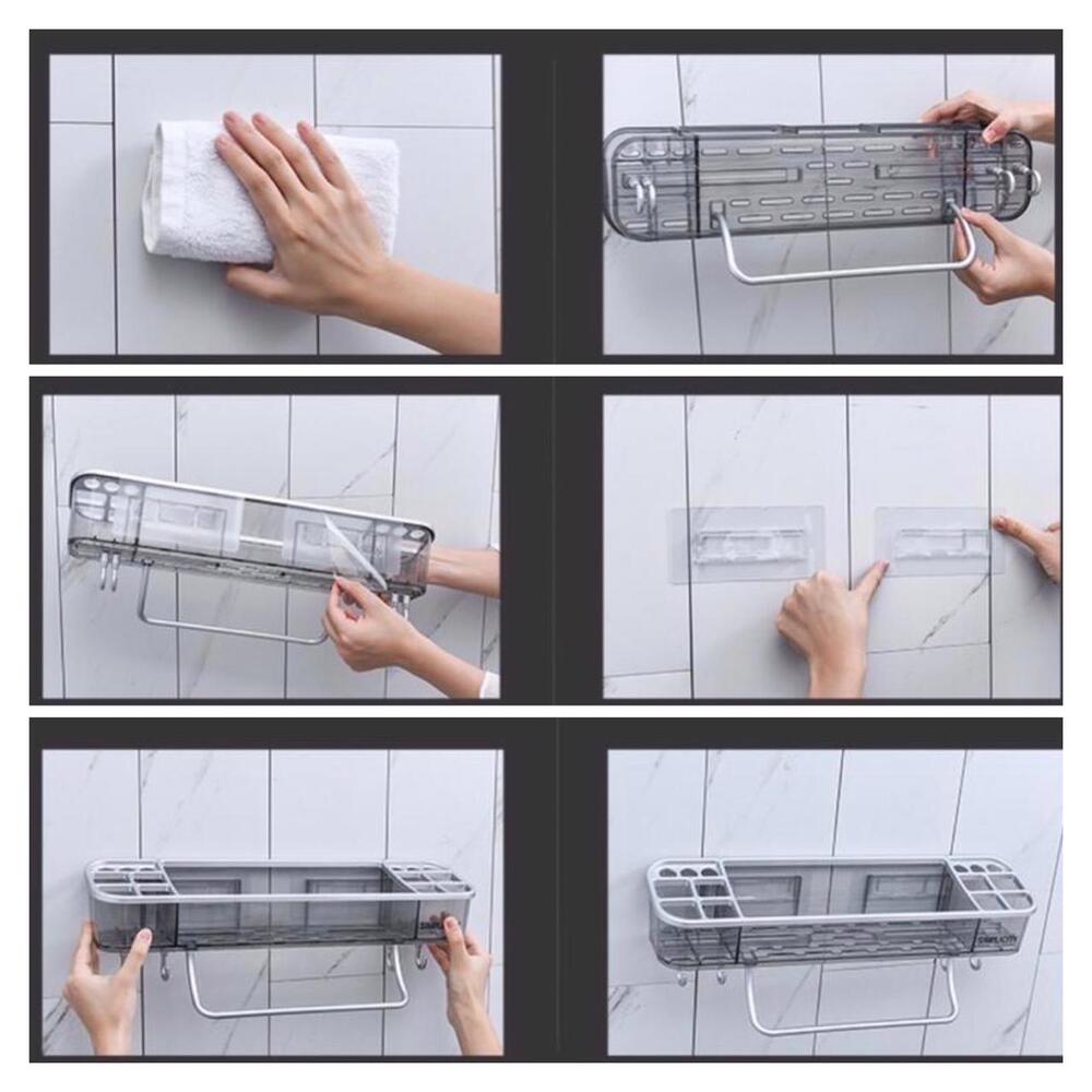 Estante Rectangular de Baño Transparente con Toallero