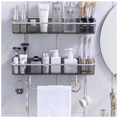 Estante Rectangular de Baño Transparente con Toallero
