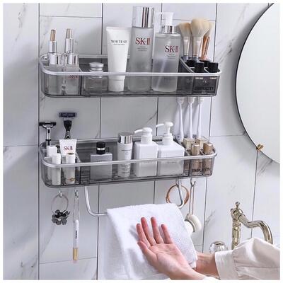 Estante Rectangular de Baño Transparente con Toallero