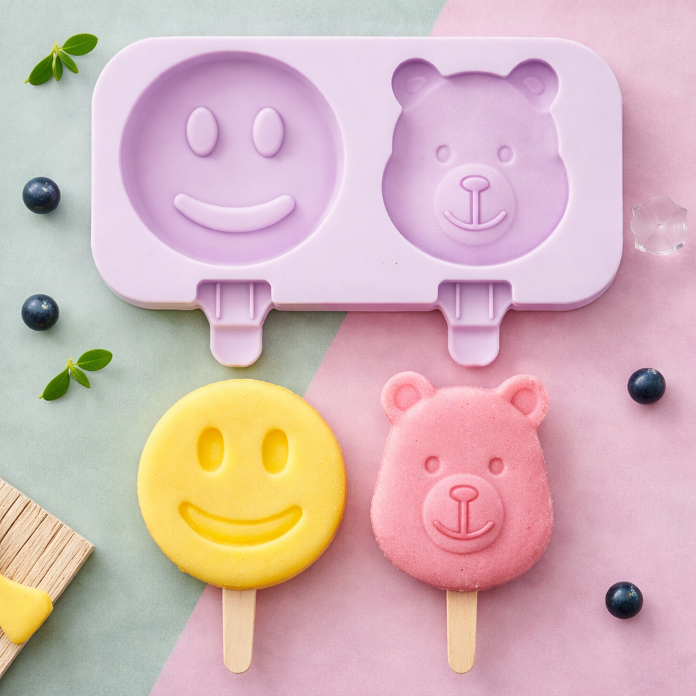Molde Para Helado de Silicona x 2 Paletas Forma Smile + 50 Palitos