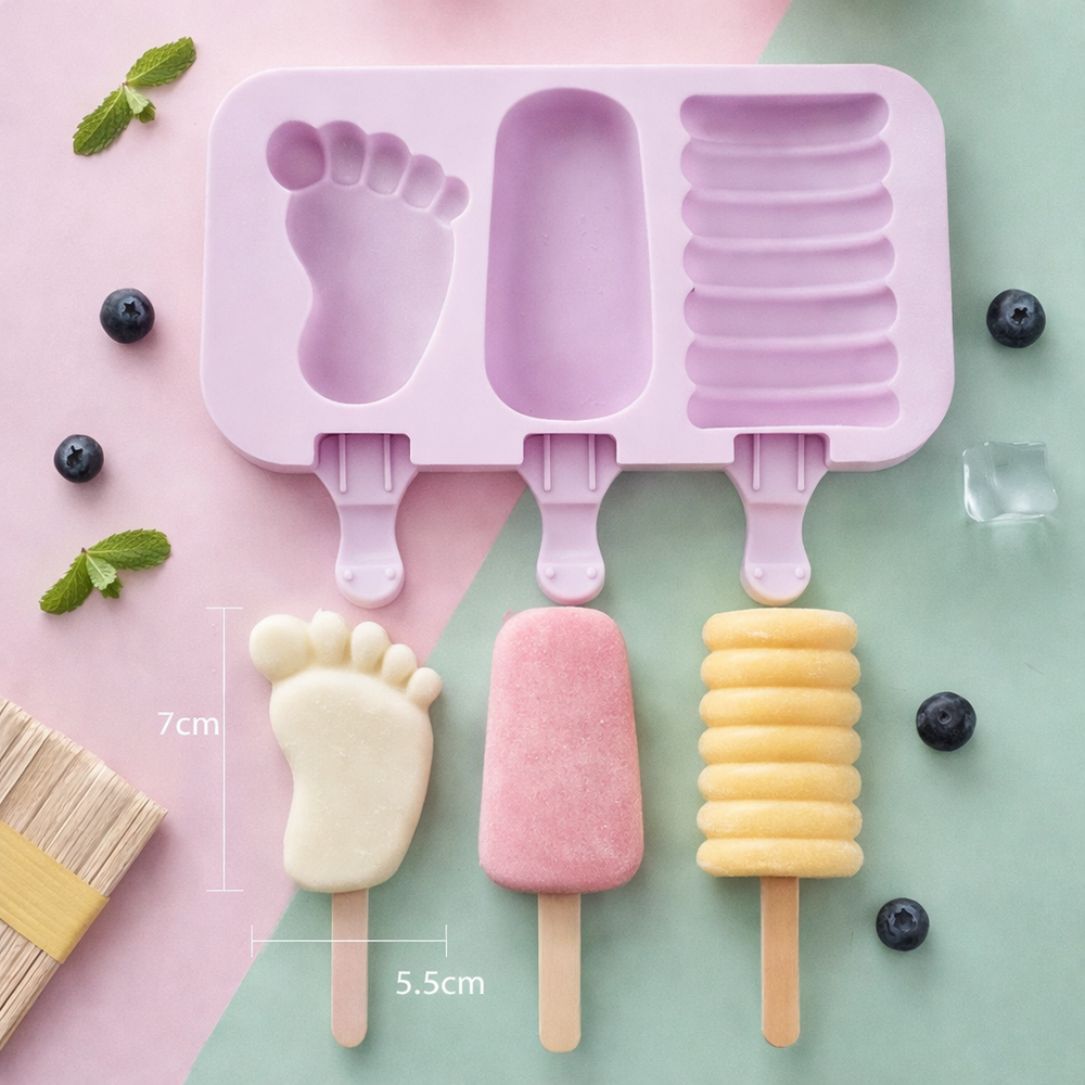 Molde Para Helado de Silicona x 3 Paletas Forma Paw + 50 Palitos