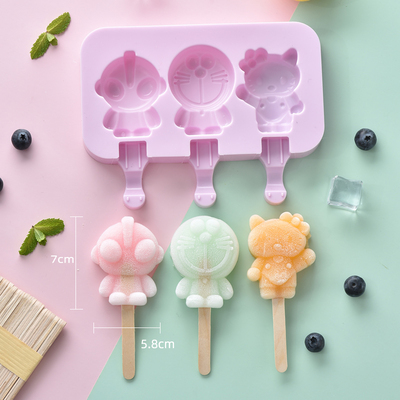 Molde Para Helado de Silicona x 3 Paletas Forma Hello Kitty + 50 Palito