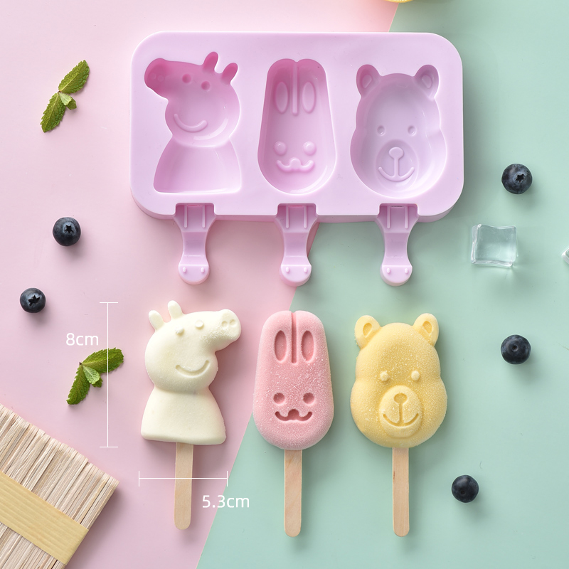 Molde Para Helado de Silicona x 3 Paletas Forma Peppa + 50 Palitos