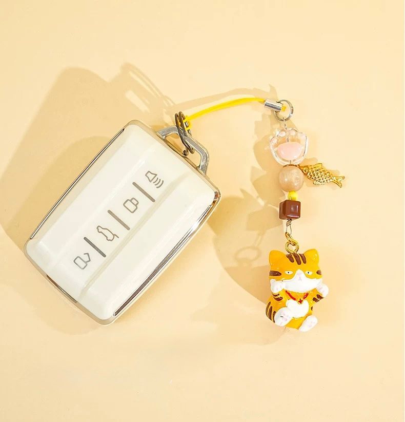 Colgante para Celular & Llavero Gatito Negro y Naranja x 2 Unidades