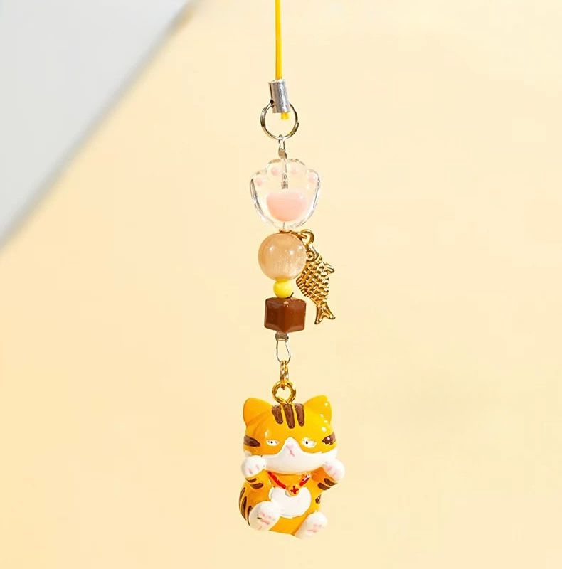 Colgante para Celular & Llavero Gatito Negro y Naranja x 2 Unidades