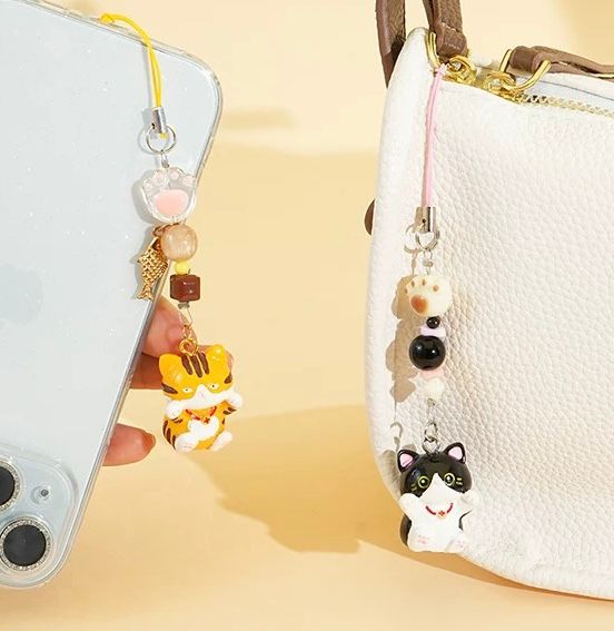 Colgante para Celular & Llavero Gatito Negro y Naranja x 2 Unidades