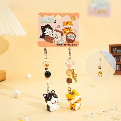 Colgante para Celular & Llavero Gatito Negro y Naranja x 2 Unidades