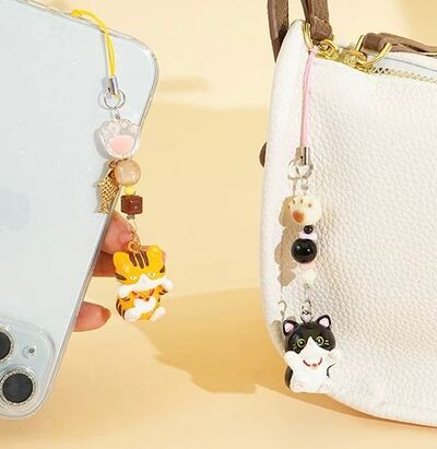 Colgante para Celular & Llavero Gatito Negro y Naranja x 2 Unidades