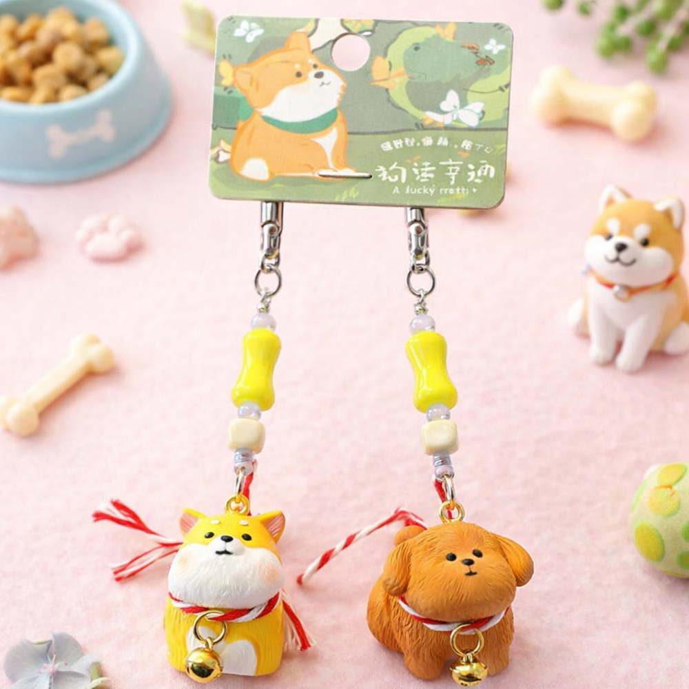 Colgante para Celular & Llavero Perrito Amarillo x 2 Unidades